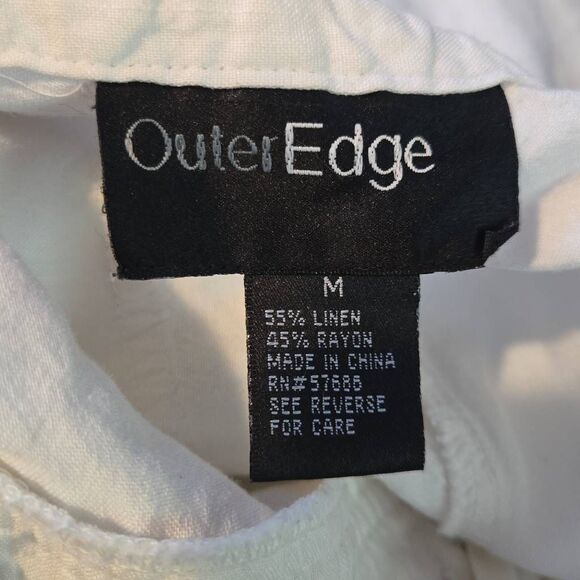 Outer Edge Pants Size Medium Linen Blend White Vacay Resort Lounge Drawstring - Picture 9 of 9